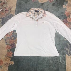 Burberry White Polo with Plaid Collar
